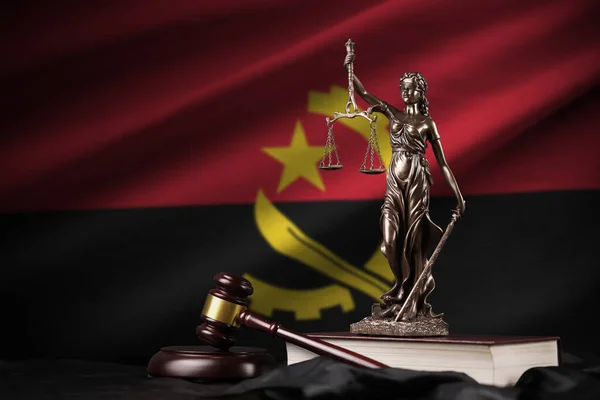 Angola Flag Statue Lady Justice Constitution Judge Hammer Black Drapery — Stock Photo, Image