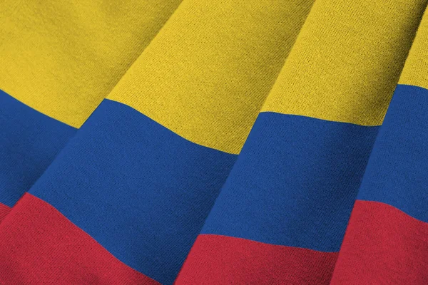 Colombia Vlag Met Grote Plooien Zwaaien Close Onder Studio Licht — Stockfoto