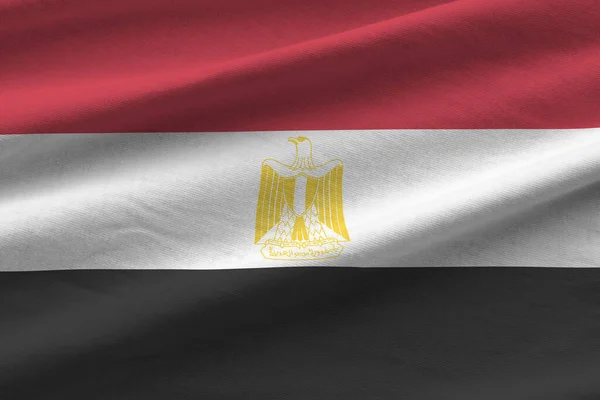 Египетский Флаг Большими Складками Размахивающими Близко Студийным Светом Помещении Официальные — стоковое фото