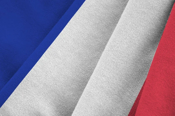 Francia Bandiera Con Grandi Pieghe Sventolando Vicino Sotto Luce Studio — Foto Stock