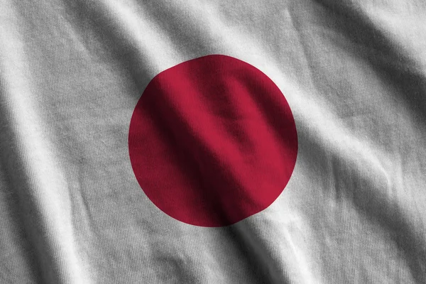 Japan Flag Big Folds Waving Close Studio Light Indoors Official — Stock Photo, Image