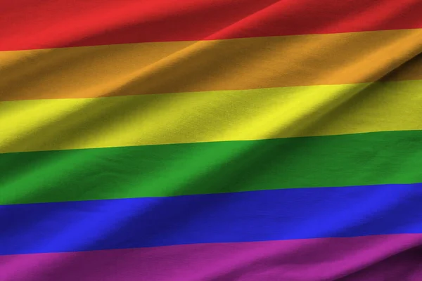 Bandera Comunidad Lgbt Con Grandes Pliegues Ondeando Cerca Bajo Luz — Foto de Stock