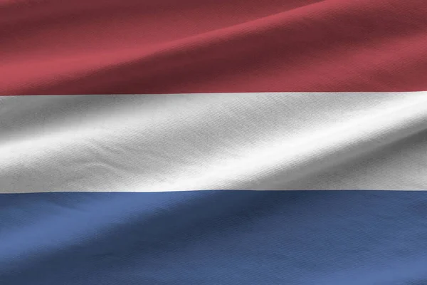 Голландський Прапор Великими Складками Махають Під Освітленням Студії Офіційні Символи — стокове фото