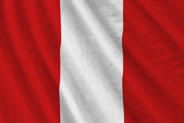 Флаг Перу Большими Складками Размахивающими Близко Студийным Светом Помещении Официальные — стоковое фото