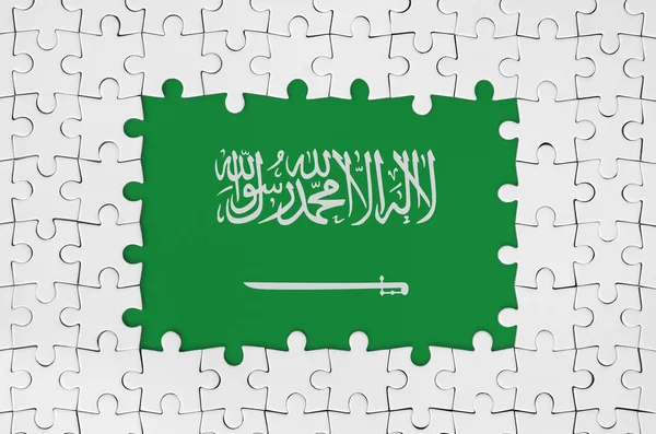 Bandiera Arabia Saudita Cornice Pezzi Puzzle Bianchi Con Parti Centrali — Foto Stock