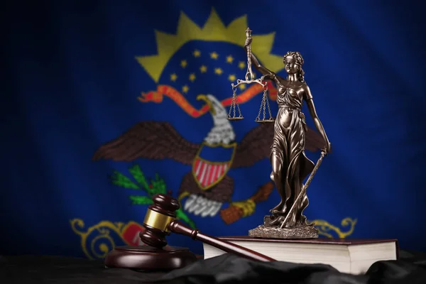 Dakota Nord Drapeau État Américain Avec Statue Dame Justice Constitution — Photo