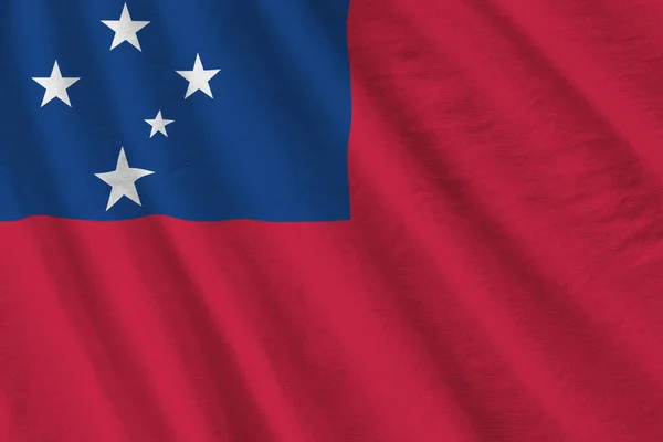 Samoa Flag Big Folds Waving Close Studio Light Indoors Official — Stock Photo, Image