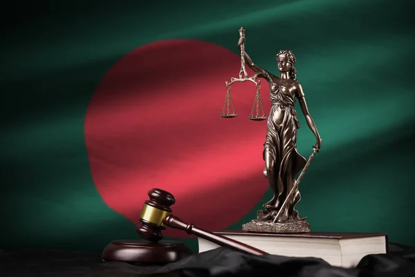 Bangladesh Flag Statue Lady Justice Constitution Judge Hammer Black Drapery — Stock Photo, Image