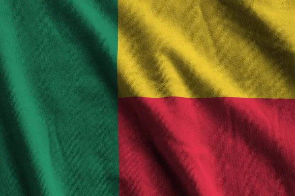 Benin Flag Big Folds Waving Close Studio Light Indoors Official — Stock Photo, Image