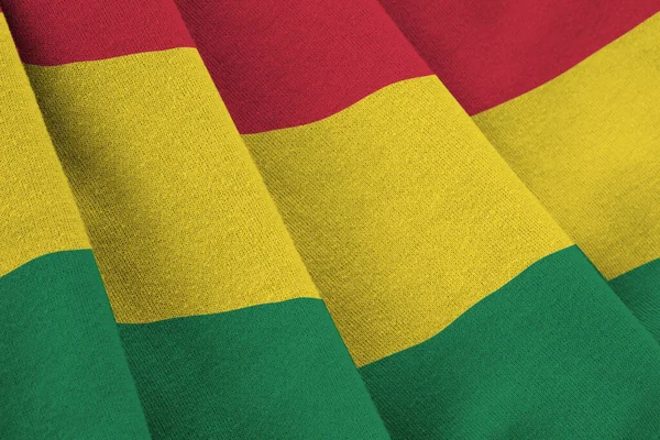 Bolivias Flagga Med Stora Veck Viftar Nära Håll Studioljuset Inomhus — Stockfoto