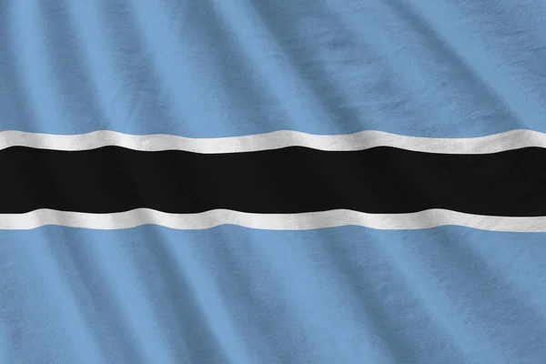 Bandiera Botswana Con Grandi Pieghe Che Sventolano Vicino Sotto Luce — Foto Stock