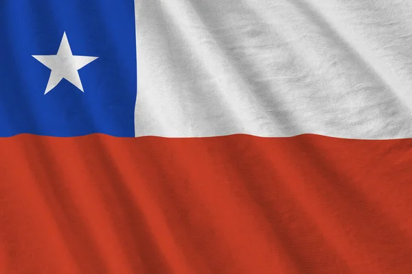 Bandeira Chile Com Grandes Dobras Acenando Perto Sob Luz Estúdio — Fotografia de Stock