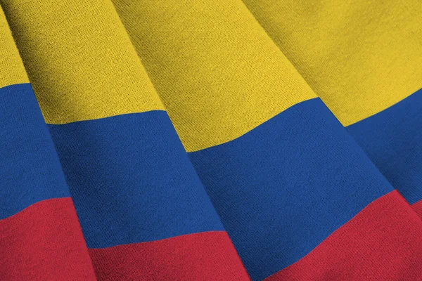 Kolumbiai Zászló Nagy Redőkkel Közelről Integetve Stúdió Fénye Alatt Hivatalos — Stock Fotó