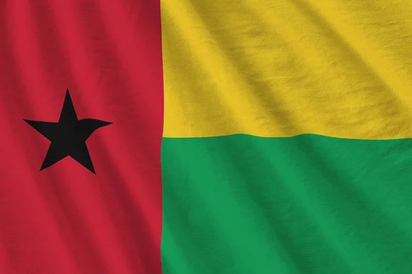 Guinea Bissau Flagge Mit Großen Falten Die Aus Nächster Nähe — Stockfoto