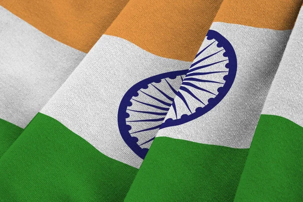 India Bandiera Con Grandi Pieghe Sventolando Vicino Sotto Luce Studio — Foto Stock
