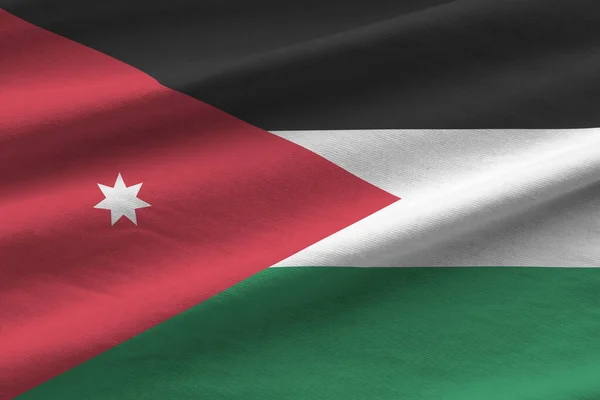Bandera Jordania Con Grandes Pliegues Ondeando Cerca Bajo Luz Del —  Fotos de Stock