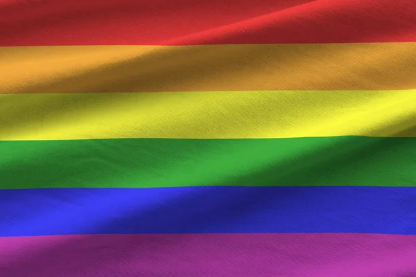 Bandeira Comunidade Lgbt Com Grandes Dobras Acenando Perto Sob Luz — Fotografia de Stock