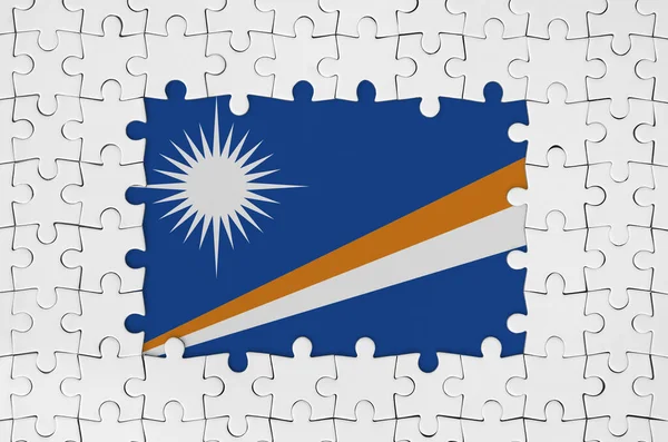 Flaga Wysp Marshalla Ramach Białych Elementów Układanki Brakującymi Częściami Centralnymi — Zdjęcie stockowe