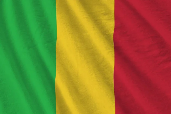 Mali Flag Big Folds Waving Close Studio Light Indoors Official — Stock Photo, Image