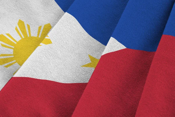 Philippines Flag Big Folds Waving Close Studio Light Indoors Official — Stock Photo, Image