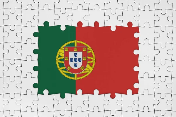 Portugese Vlag Het Kader Van Witte Puzzelstukjes Met Ontbrekende Centrale — Stockfoto