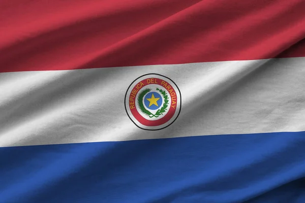 Парагвайский Флаг Большими Складками Размахивающими Близко Студийным Освещением Помещении Официальные — стоковое фото
