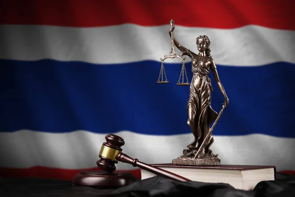 Thailand Flag Statue Lady Justice Constitution Judge Hammer Black Drapery — Stock Photo, Image