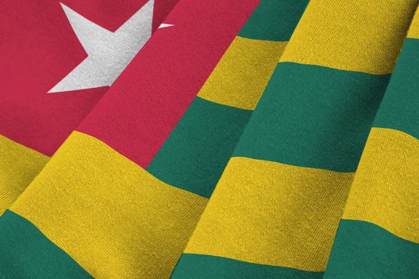 Togo Flag Big Folds Waving Close Studio Light Indoors Official — Stock Photo, Image