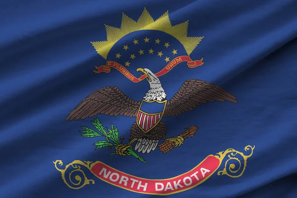 North Dakota State Flag Big Folds Waving Close Studio Light — Stock Photo, Image