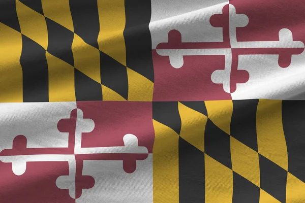 Maryland Bundesstaat Flagge Mit Großen Falten Schwenken Großaufnahme Unter Dem — Stockfoto