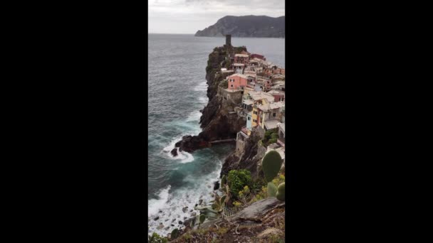 Seacoast Cinque Terre Його Селами Природою Італії Похмурий День Весни — стокове відео