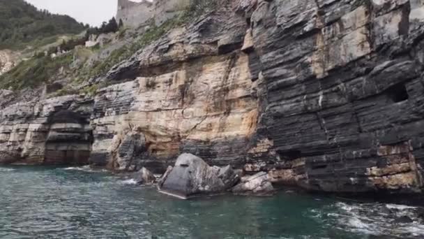 Seacoast Cinque Terre Його Селами Природою Італії Похмурий День Весни — стокове відео
