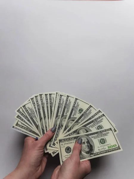 American Dollars Hands Girl White Background — Fotografia de Stock