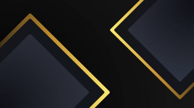 Siyah üç boyutlu arka plan. Üç boyutlu siyah kompozisyon ve altın rengi yarım ton desen. Üç boyutlu arka plan. Vektör çizimi. Şablonu gizle. Modern tasarım