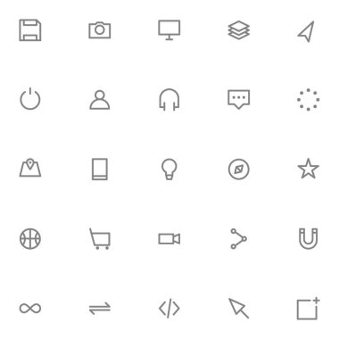 Mobil ve web için özetlenmiş kullanıcı arayüzü simgeleri kümesi