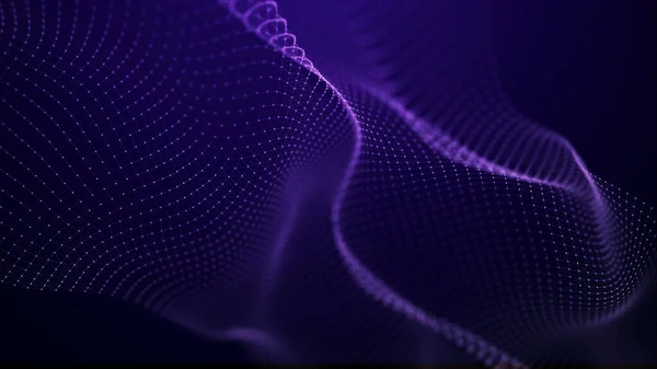 Noktaları birleştiren soyut dalga. Ağ bağlantısı yapısı. Teknoloji geçmişi. 3B görüntüleme.