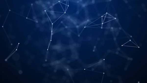 Teknoloji ağı konsepti. Ağ bağlantısı yapısı. Noktalı ve çizgili soyut mavi arkaplan. Büyük veri görselleştirmesi. 3B görüntüleme.