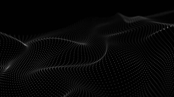 Abstract dark wave with connecting dots. Network connection structure. Technology background. 3D rendering.