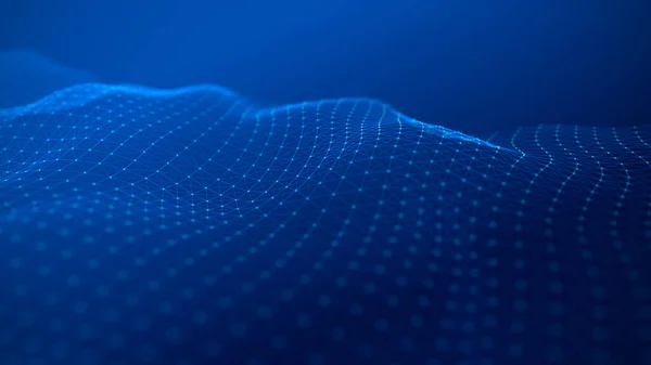 Üçgenler, noktalar ve çizgiler bağlantılı bir arka plan. Soyut dinamik mavi dalga. Ağ bağlantısı yapısı. 3B görüntüleme.
