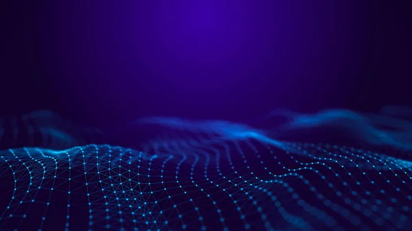 Üçgenler, noktalar ve çizgiler bağlantılı bir arka plan. Soyut dinamik mavi dalga. Ağ bağlantısı yapısı. 3B görüntüleme.