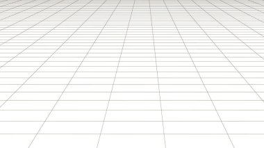 Vektör perspektifi örgüsü. Tel çerçeve beyaz ufuk 3D örgü. Perspektif ızgara arkaplan dokusu.