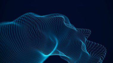 Arkaplanda hareket eden parlak parçacıklar var. Soyut arkaplan. Büyük veri. Karanlık bir arka planda noktaları ve çizgileri birleştiriyor. 3d oluşturma.