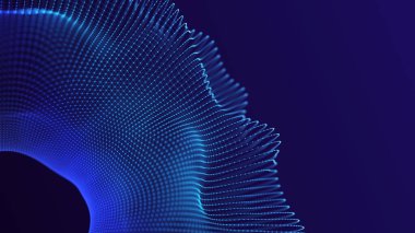 Arkaplanda hareket eden parlak parçacıklar var. Soyut arkaplan. Büyük veri. Karanlık bir arka planda noktaları ve çizgileri birleştiriyor. 3d oluşturma .