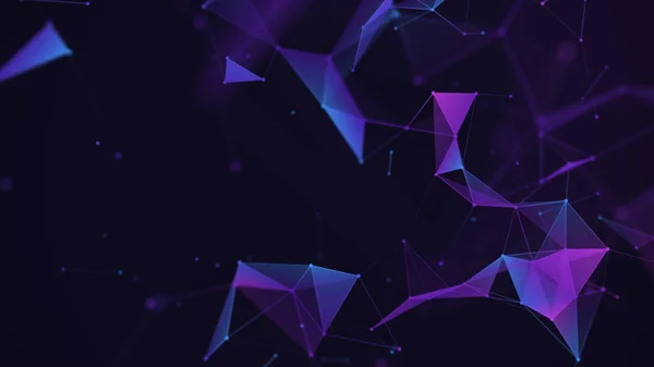 Çizgiler ve noktalar ile ağ konsepti. Soyut dijital arkaplan. Uzayda üçgen şekillerin dağılımı. 3B görüntüleme.