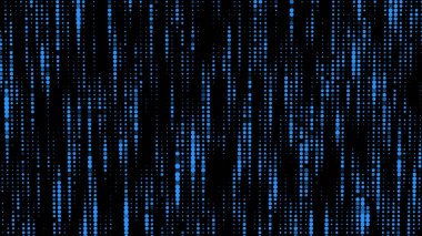 Vektör arkaplan matrisi. İkili kod. Siyah arka planda düşen mavi sayılar. Cyborg programlama ve hack konsepti.