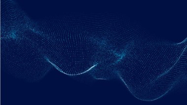 Hareket eden üç boyutlu noktaların büyük veri hacmi. Fütürist noktalı dalga ile soyut bir arkaplan. Vektör illüstrasyonu.