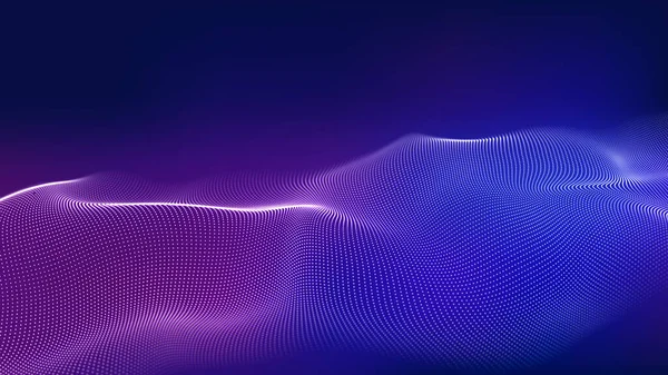 Büyük miktarda veri, 3D noktalarını hareket ettiriyor. Fütürist nokta dalgası koyu arkaplanı olan soyut bir arkaplan. Vektör illüstrasyonu.