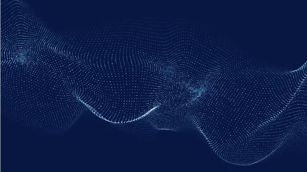 Hareket eden üç boyutlu noktaların büyük veri hacmi. Fütürist noktalı dalga ile soyut bir arkaplan. Vektör illüstrasyonu.
