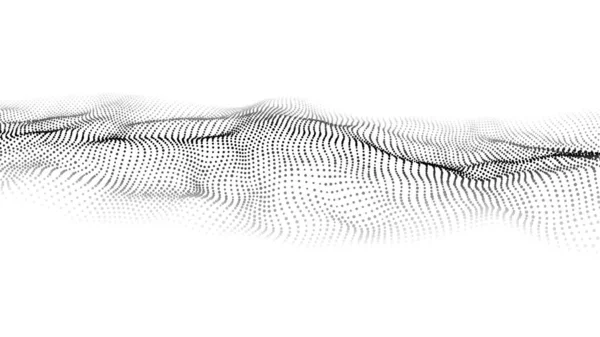 Parçacıkların soyut dalgası. Vektör çizimi. Beyaz arka planda noktaları olan fütürist bir dalga. Büyük miktarda veri. 3d