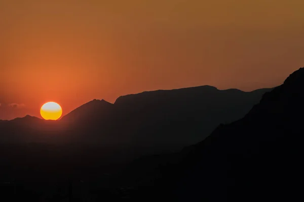 Sonnenuntergang Mit Sulaimantoo Stadt Osh Kirgisistan — Stockfoto